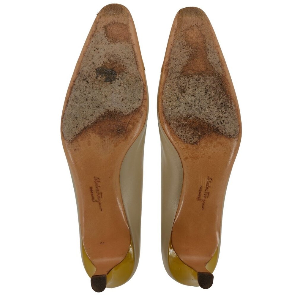 Salvatore Ferragamo Italy Beige Yellow Leather Dress Shoes Womens 8.5 AAAA Heels - Picture 3 of 11